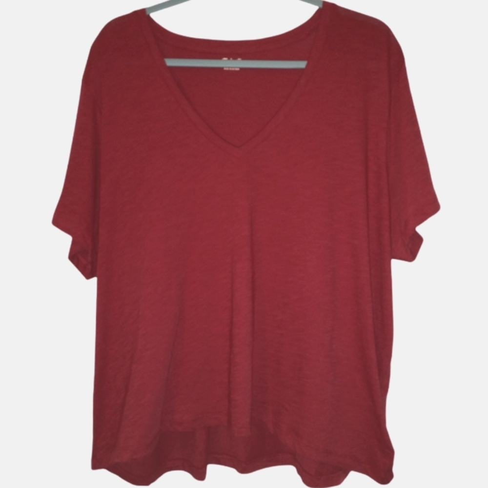 Madewell  3X Deep Carmine Red V Neck Short Sleeve Tee-Shirt- crop style